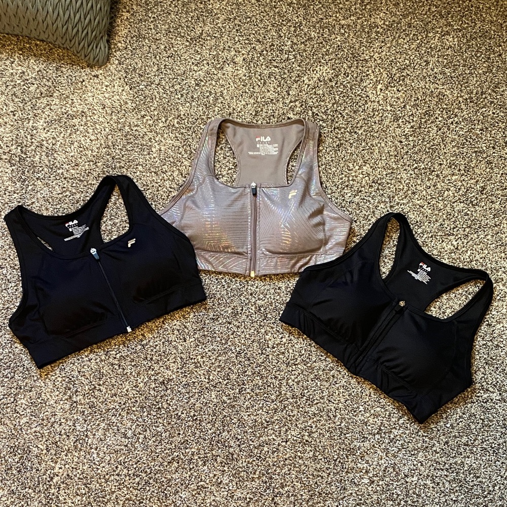 Fila Black and Silver Sports Bras Trio - 3 total all medium